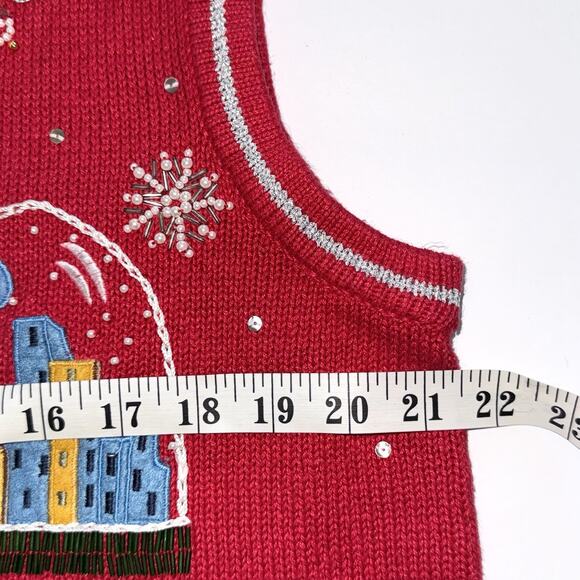 All Points Womens Beaded Embroidered Holiday Snow Globe Sweater Vest Red Medium - Picture 9 of 10